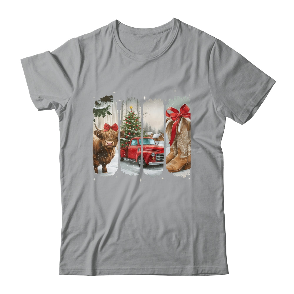 Vintage Town Christmas Cowgirl Highland Cow Girl Christmas Shirt & Sweatshirt | siriusteestore