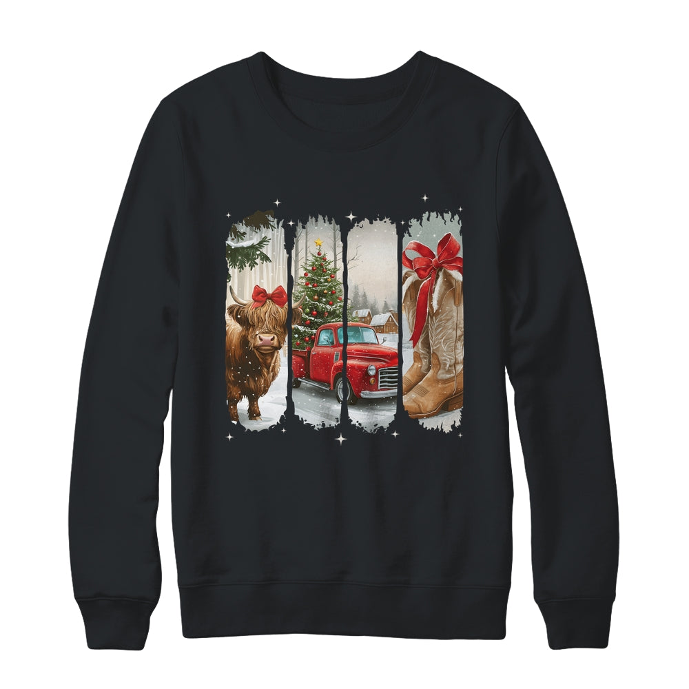 Vintage Town Christmas Cowgirl Highland Cow Girl Christmas Shirt & Sweatshirt | siriusteestore
