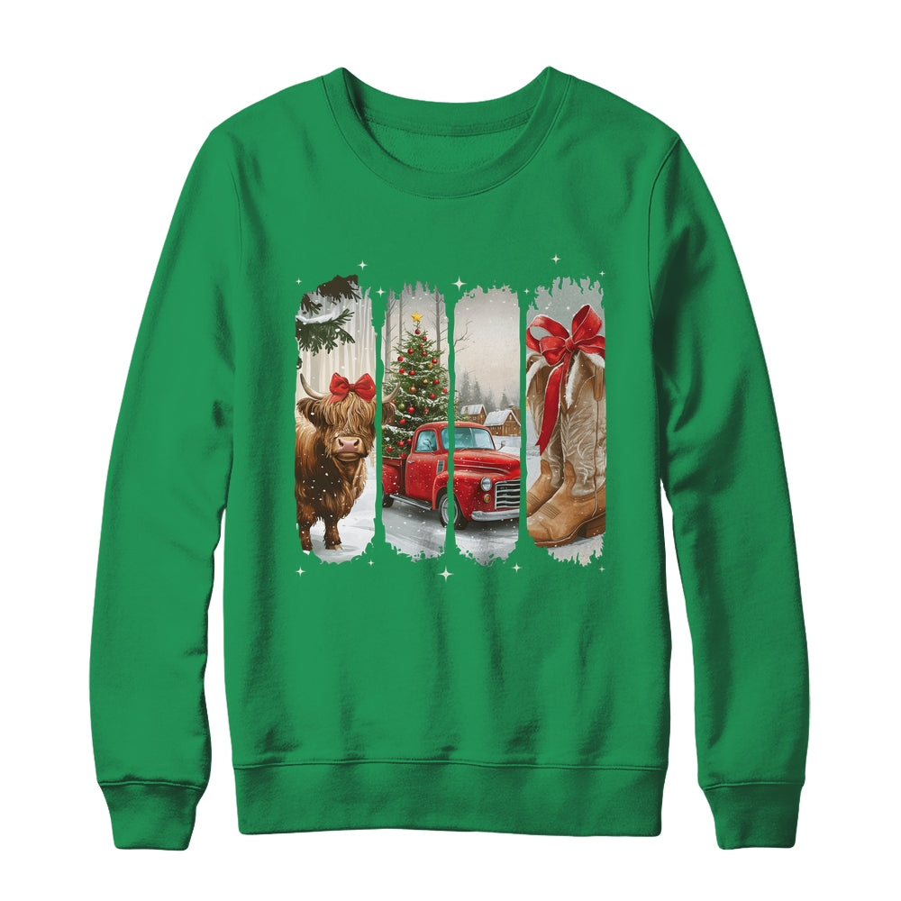 Vintage Town Christmas Cowgirl Highland Cow Girl Christmas Shirt & Sweatshirt | siriusteestore