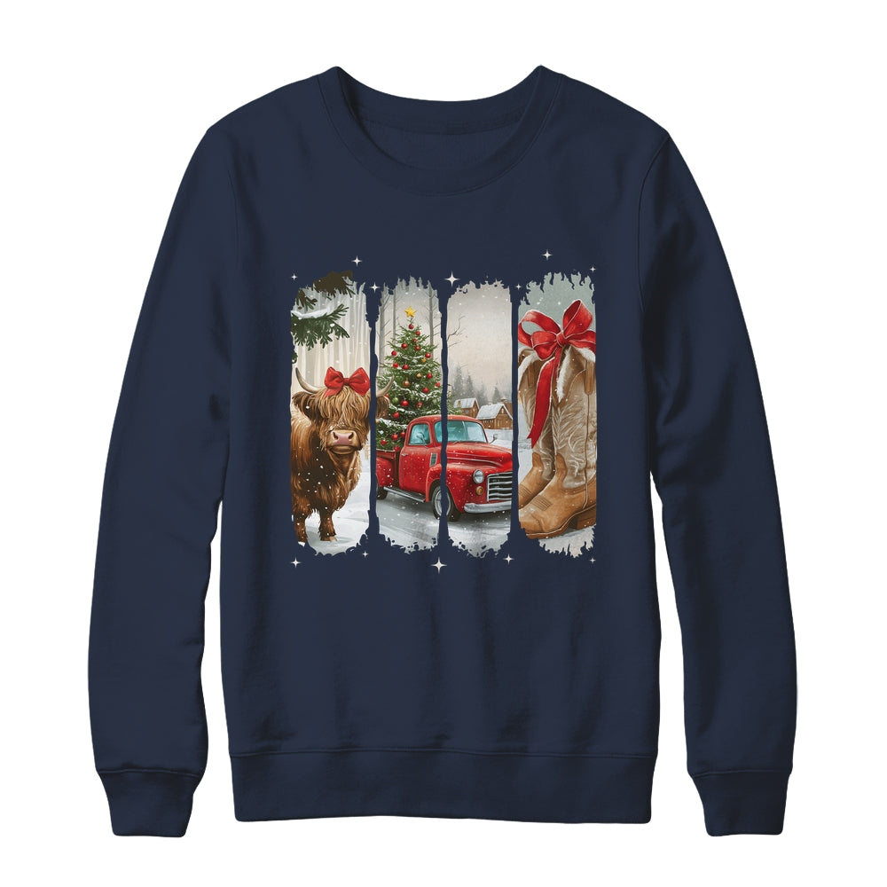 Vintage Town Christmas Cowgirl Highland Cow Girl Christmas Shirt & Sweatshirt | siriusteestore