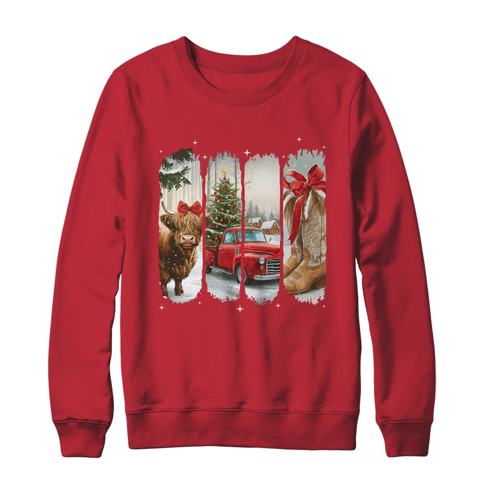 Vintage Town Christmas Cowgirl Highland Cow Girl Christmas Shirt & Sweatshirt | siriusteestore