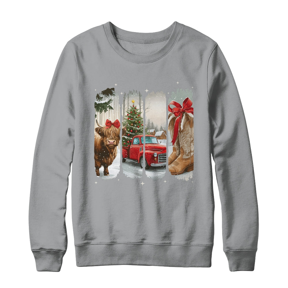 Vintage Town Christmas Cowgirl Highland Cow Girl Christmas Shirt & Sweatshirt | siriusteestore