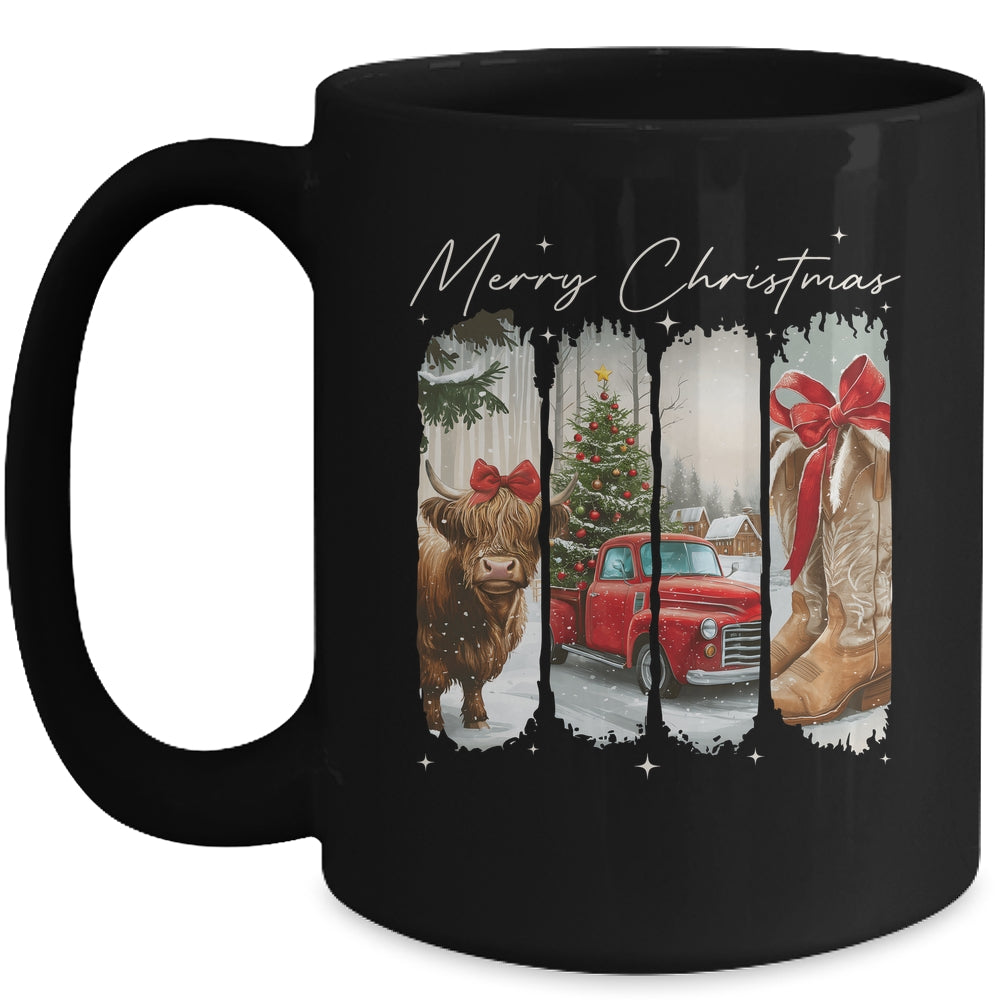 Vintage Town Cowgirl Highland Cow Girl Merry Christmas Mug | siriusteestore