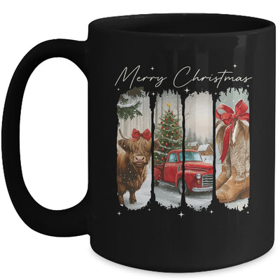 Vintage Town Cowgirl Highland Cow Girl Merry Christmas Mug | siriusteestore
