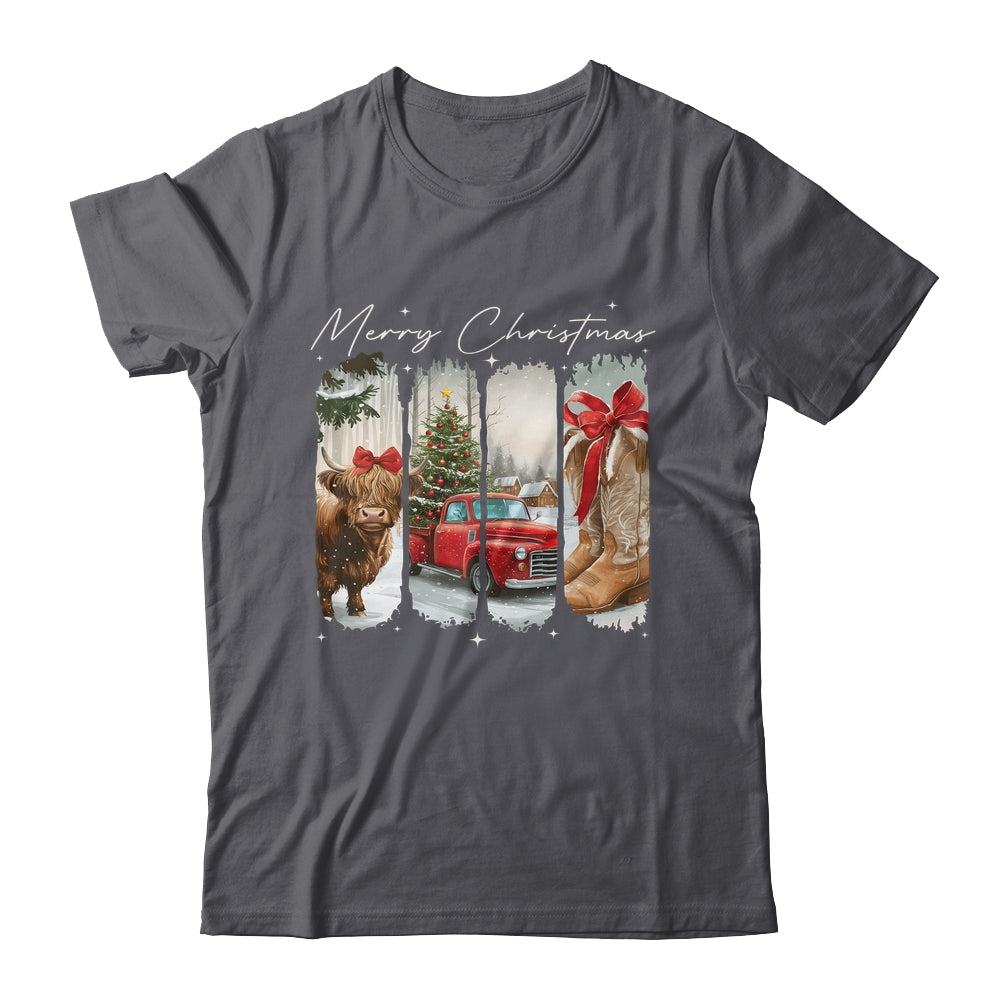 Vintage Town Cowgirl Highland Cow Girl Merry Christmas Shirt & Sweatshirt | siriusteestore