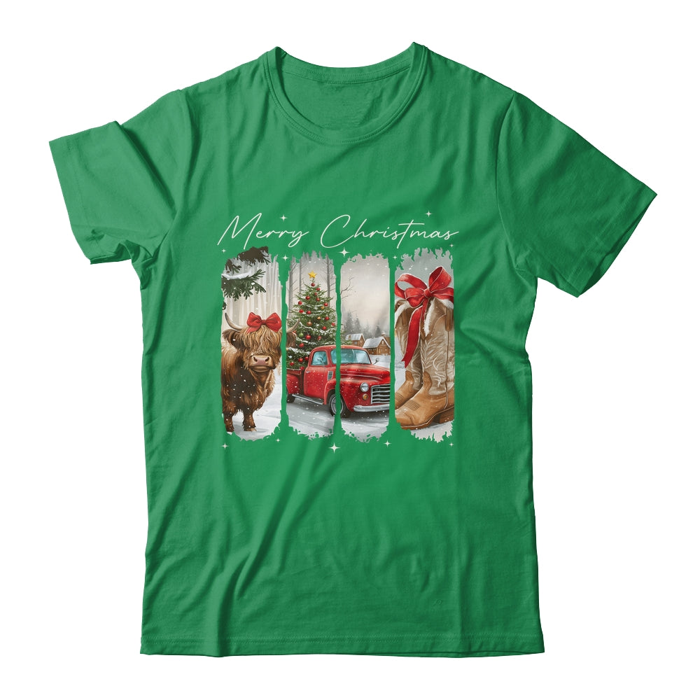 Vintage Town Cowgirl Highland Cow Girl Merry Christmas Shirt & Sweatshirt | siriusteestore
