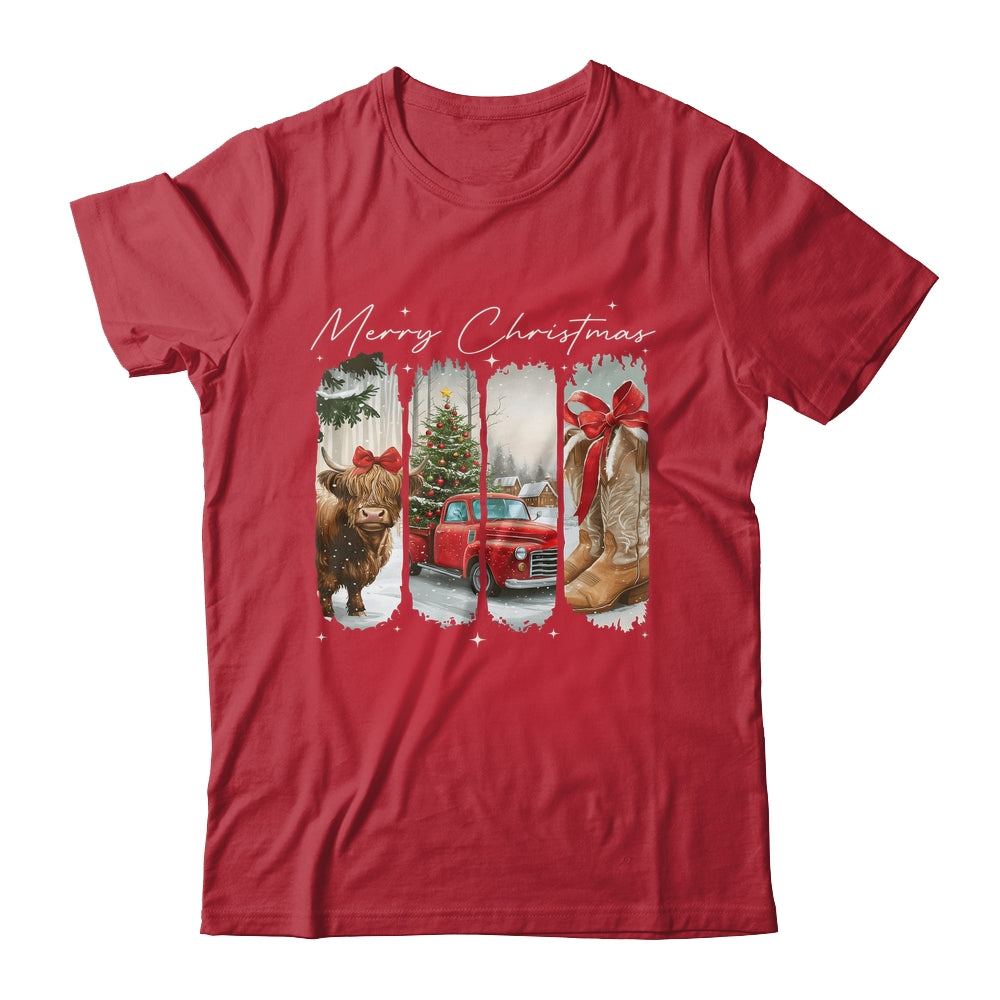 Vintage Town Cowgirl Highland Cow Girl Merry Christmas Shirt & Sweatshirt | siriusteestore