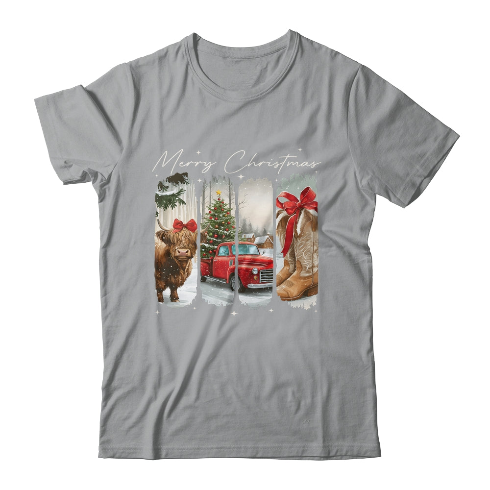 Vintage Town Cowgirl Highland Cow Girl Merry Christmas Shirt & Sweatshirt | siriusteestore