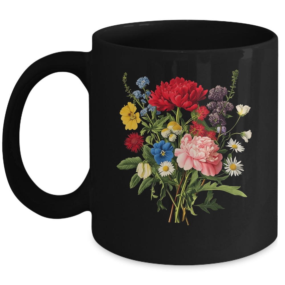 Vintage Wild Botanical Flower Cottagecore Gardening Bouquet Mug | siriusteestore