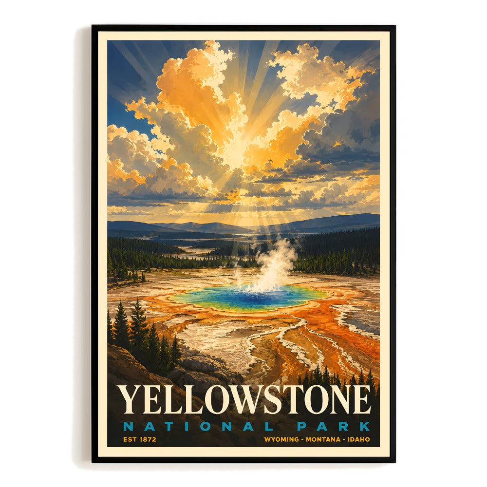 Vintage Yellowstone National Park Travel Poster Grand Prismatic Spring Landscape Wall Art Nature Decor For Home Living Room Bedroom Office Dorm Unframed | siriusteestore
