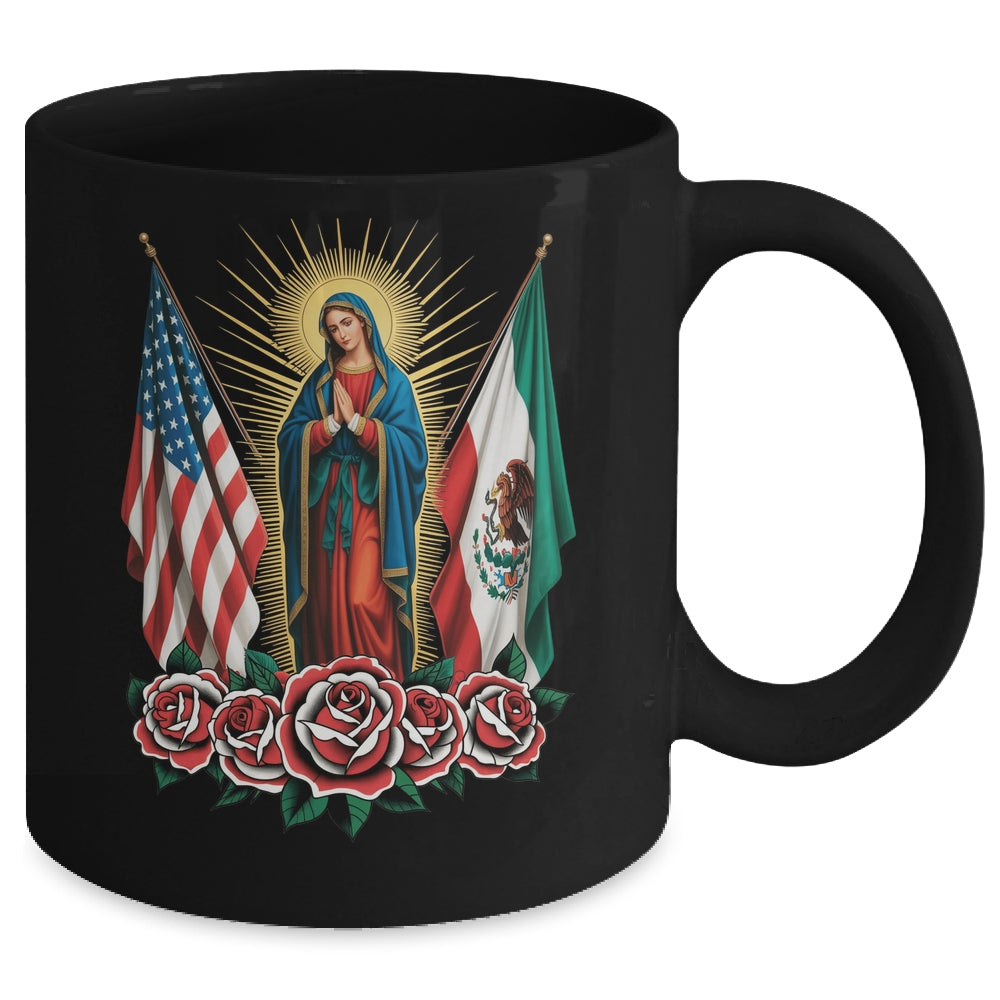Virgen De Guadalupe Faith Mexican Mexico American USA Flag Mug | siriusteestore