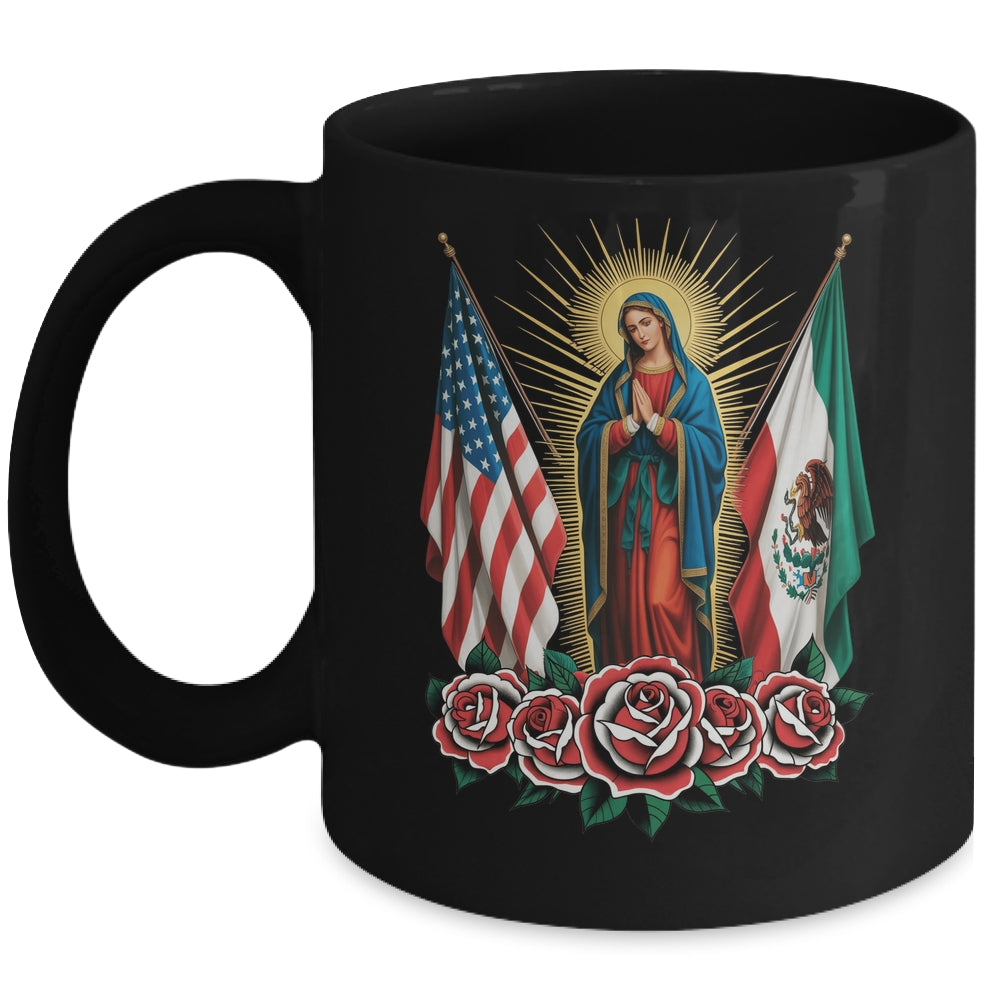 Virgen De Guadalupe Faith Mexican Mexico American USA Flag Mug | siriusteestore