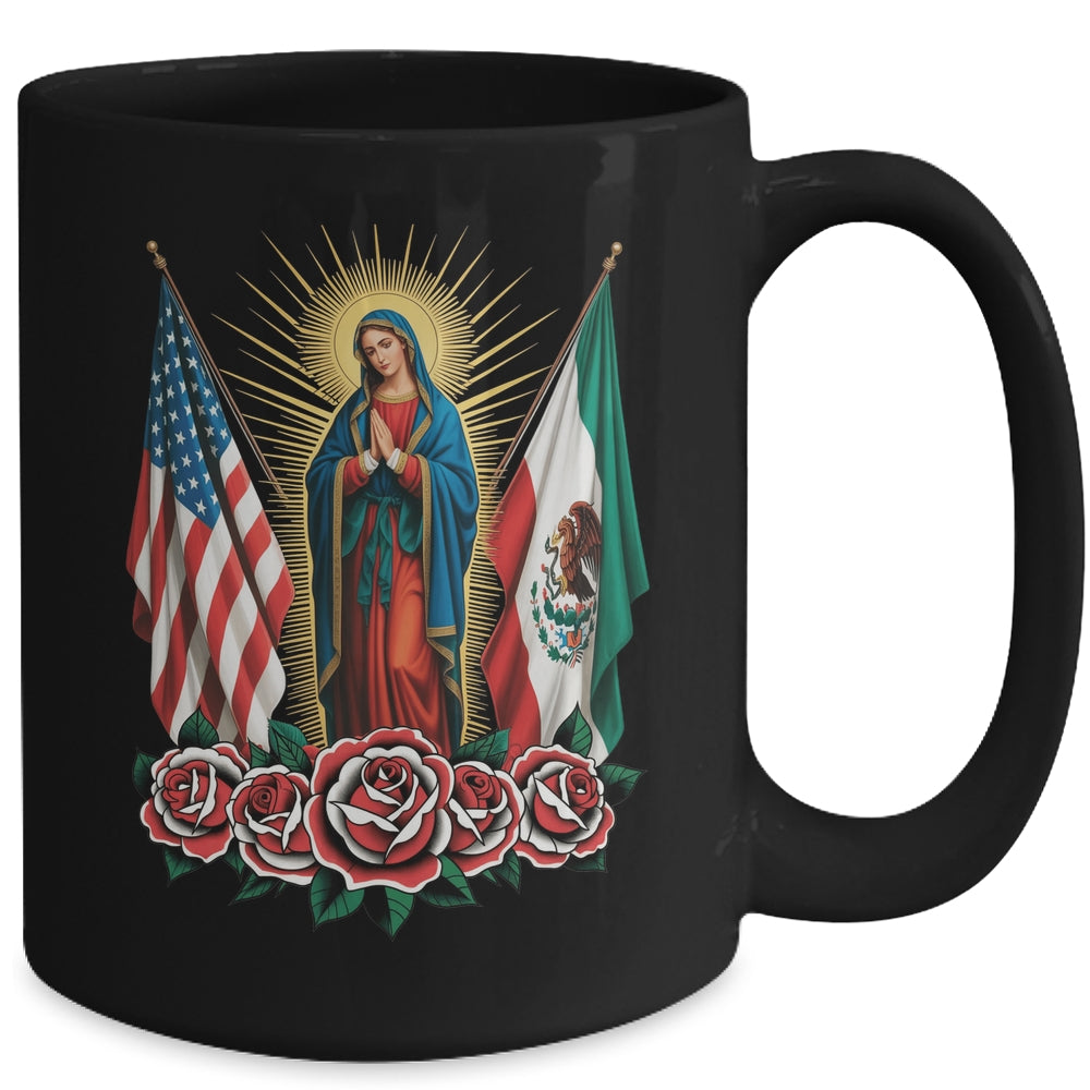 Virgen De Guadalupe Faith Mexican Mexico American USA Flag Mug | siriusteestore