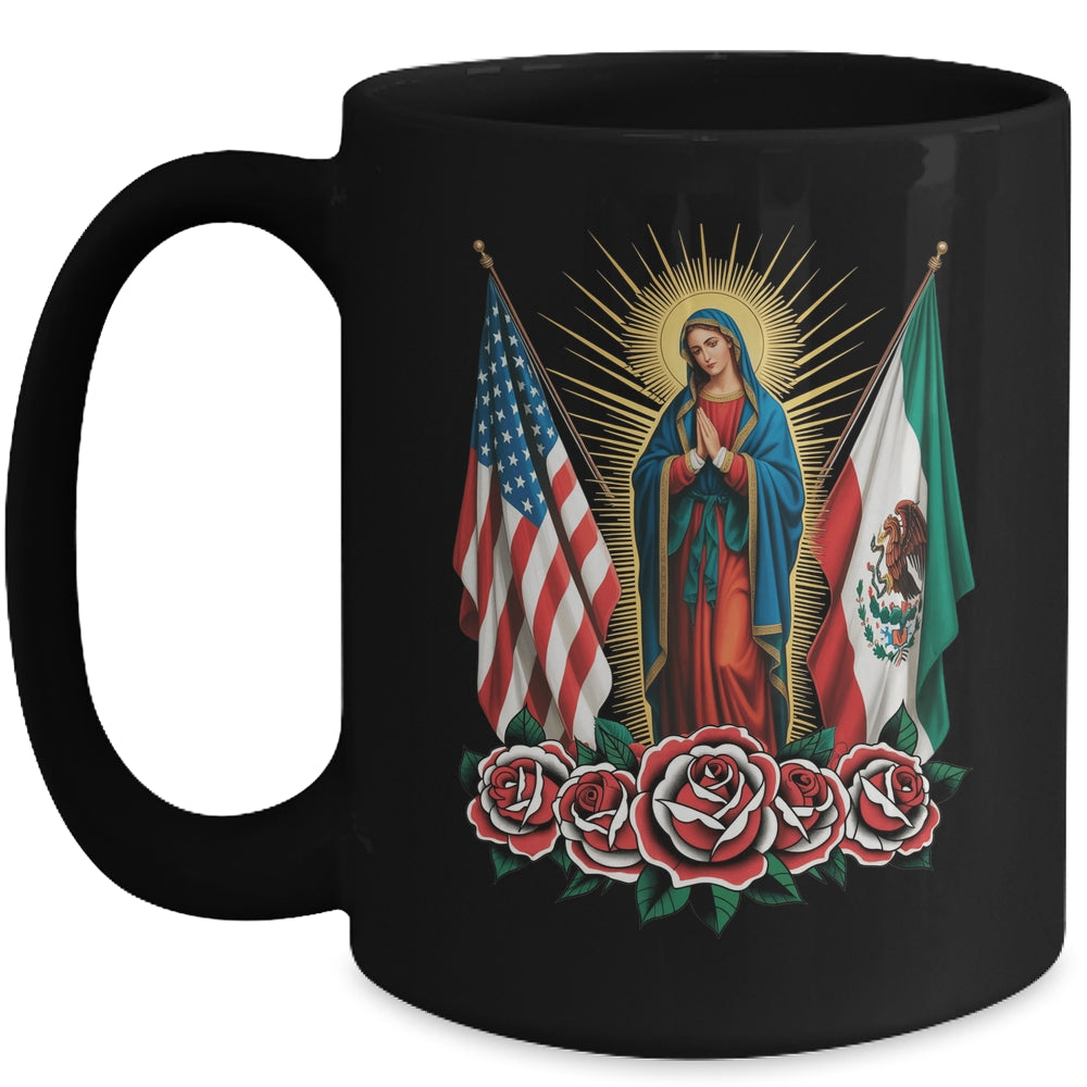 Virgen De Guadalupe Faith Mexican Mexico American USA Flag Mug | siriusteestore
