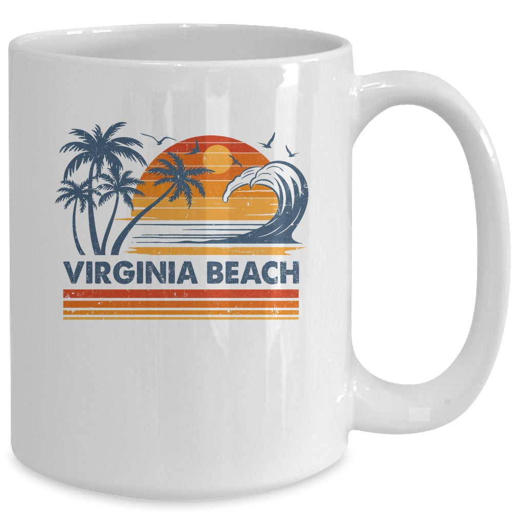 Virginia Beach Vacation Sunset Cute 70s Vintage Retro Beach Mug | siriusteestore
