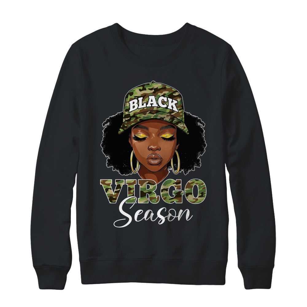 Virgo Season Camo Hat Afro Black Woman Birthday Girls Shirt & Sweatshirt | siriusteestore