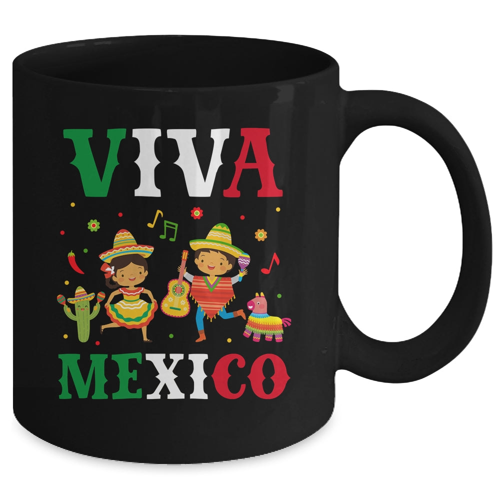 Viva Mexico Boy Girl Maracas Guitar Mexican Independence Kid Mug | siriusteestore