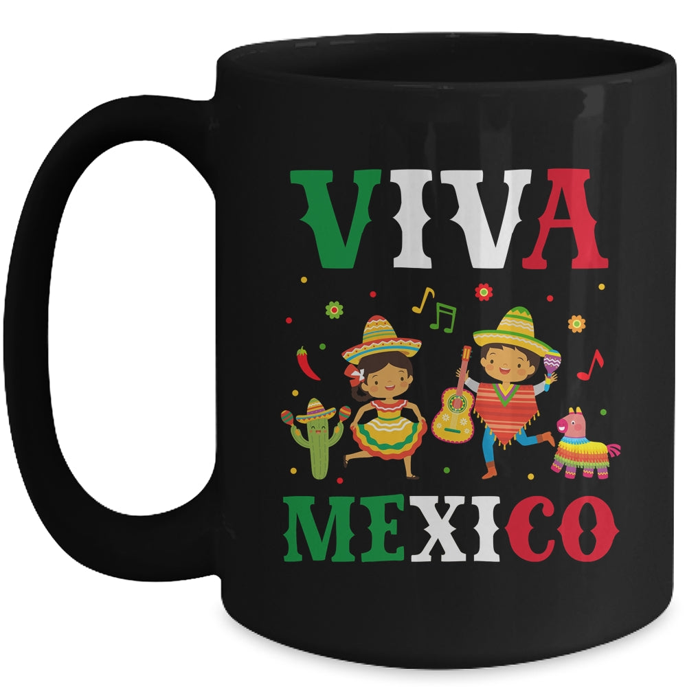 Viva Mexico Boy Girl Maracas Guitar Mexican Independence Kid Mug | siriusteestore
