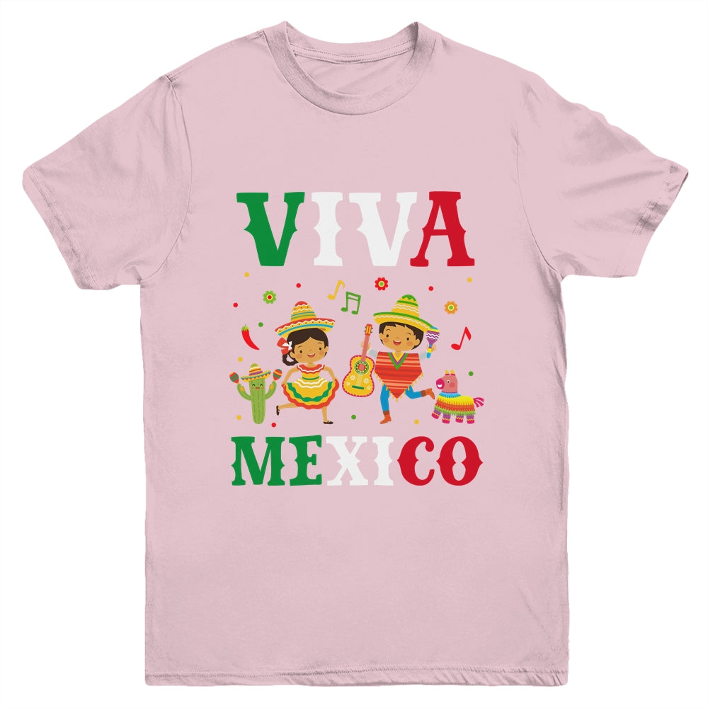 Viva Mexico Boy Girl Maracas Guitar Mexican Independence Kid Youth Shirt | siriusteestore