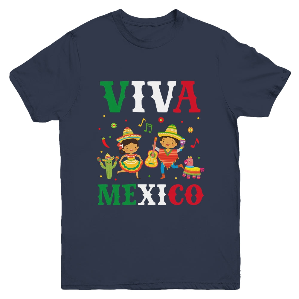 Viva Mexico Boy Girl Maracas Guitar Mexican Independence Kid Youth Shirt | siriusteestore