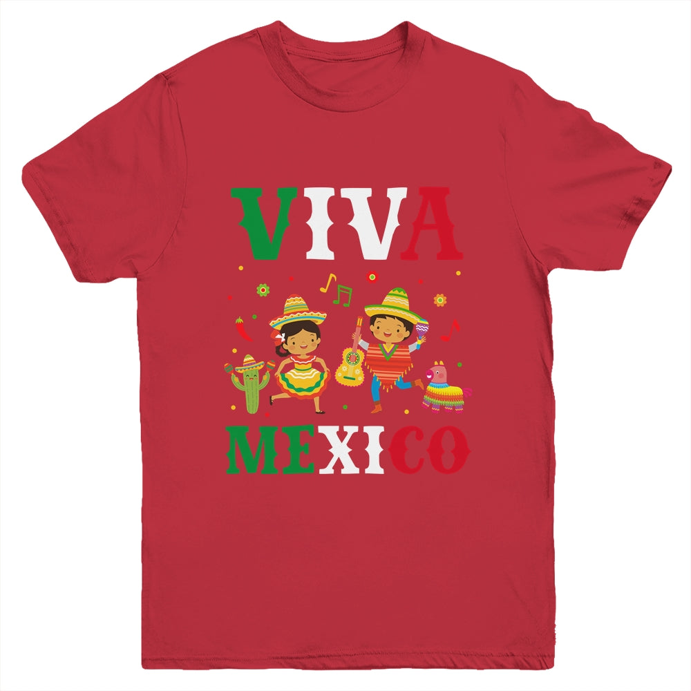 Viva Mexico Boy Girl Maracas Guitar Mexican Independence Kid Youth Shirt | siriusteestore