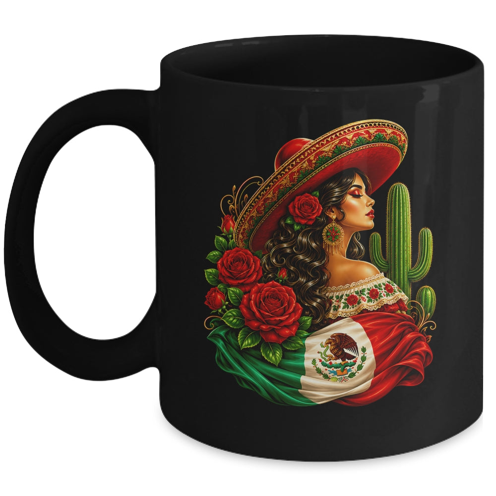 Viva Mexico Mexican Flag Floral Woman Sombrero Fiesta Mug | siriusteestore