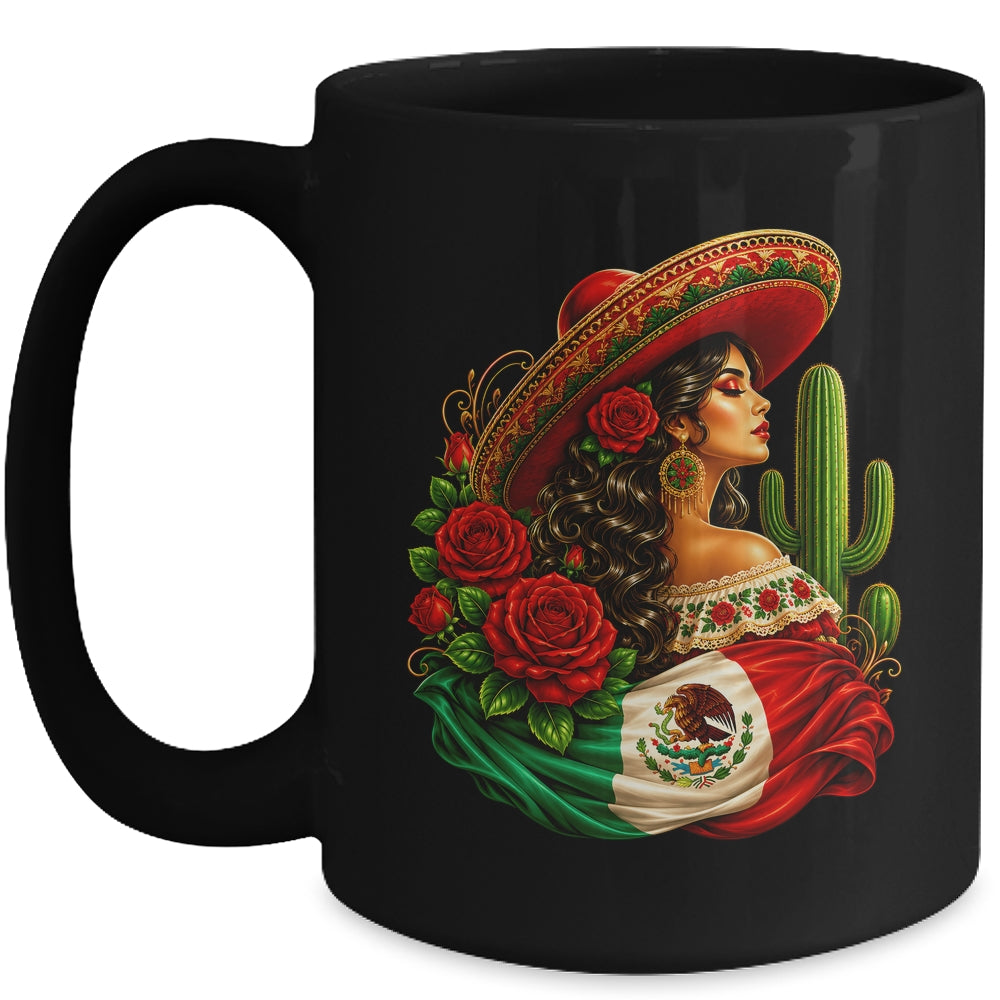 Viva Mexico Mexican Flag Floral Woman Sombrero Fiesta Mug | siriusteestore
