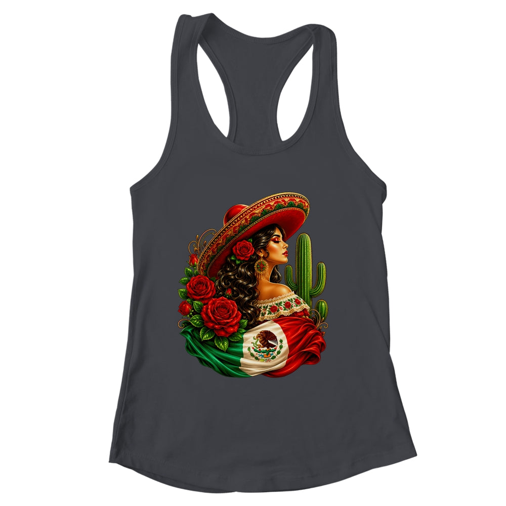 Viva Mexico Mexican Flag Floral Woman Sombrero Fiesta Shirt & Tank Top | siriusteestore