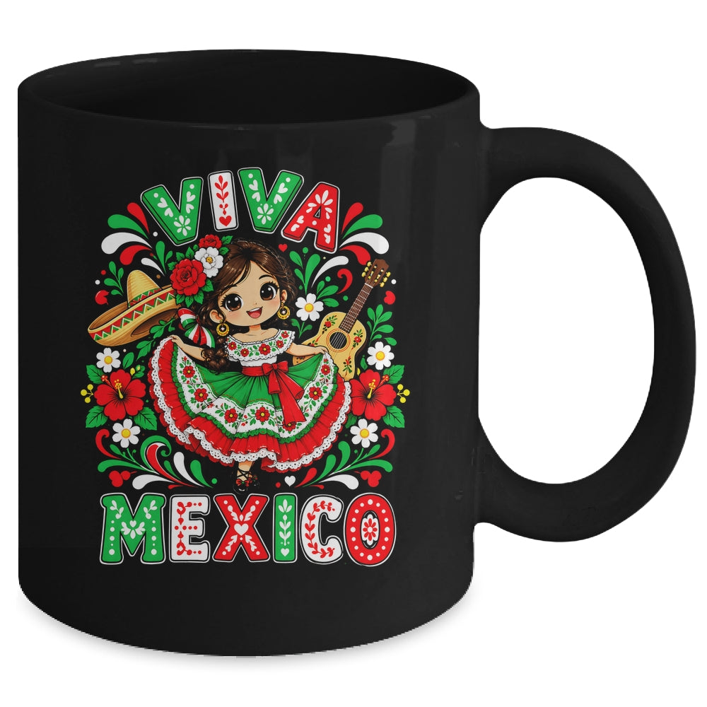 Viva Mexico Mexican Girl Flag Independence Day Kids Mug | siriusteestore