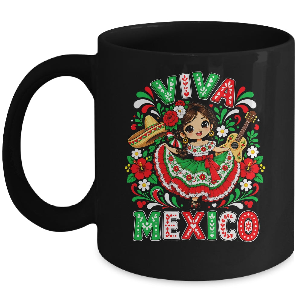 Viva Mexico Mexican Girl Flag Independence Day Kids Mug | siriusteestore