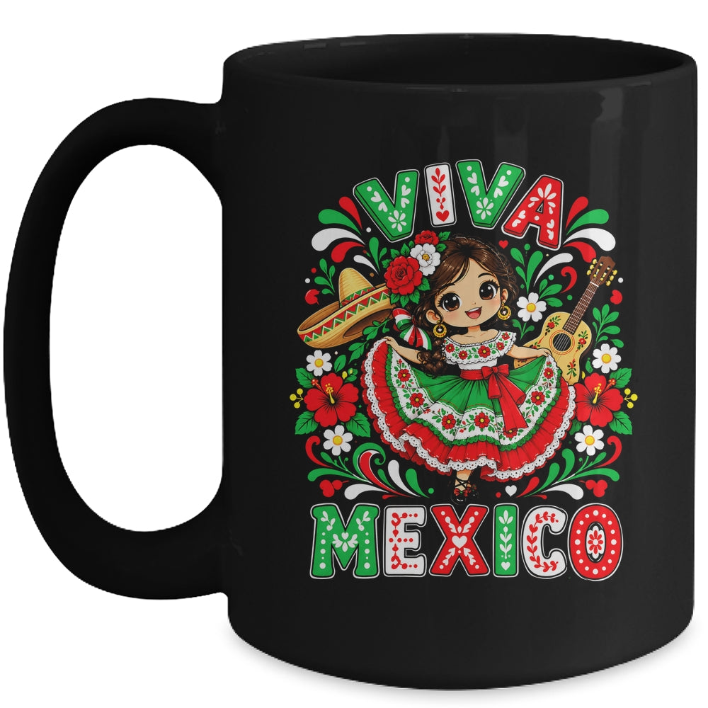 Viva Mexico Mexican Girl Flag Independence Day Kids Mug | siriusteestore