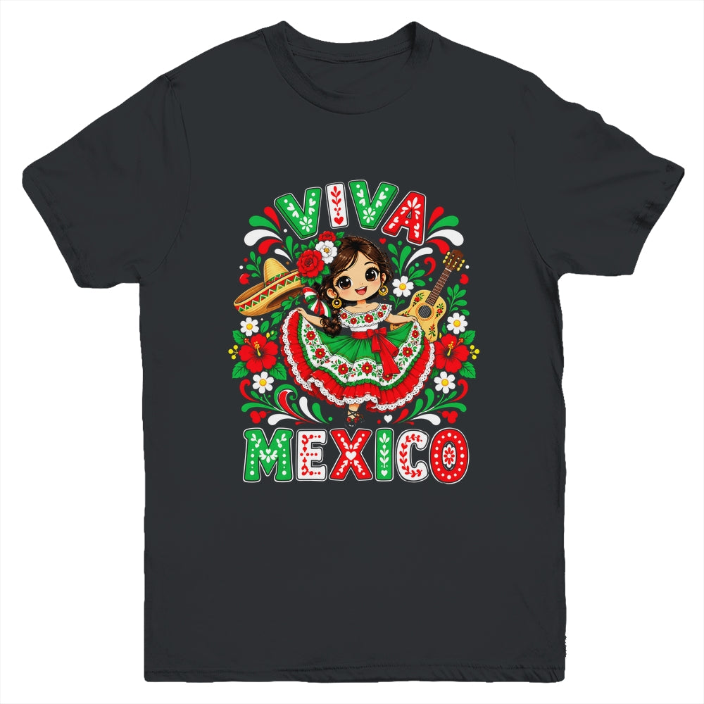 Viva Mexico Mexican Girl Flag Independence Day Kids Youth Shirt | siriusteestore