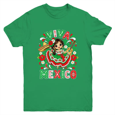 Viva Mexico Mexican Girl Flag Independence Day Kids Youth Shirt | siriusteestore