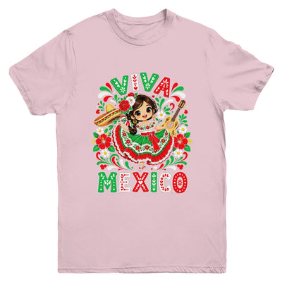 Viva Mexico Mexican Girl Flag Independence Day Kids Youth Shirt | siriusteestore