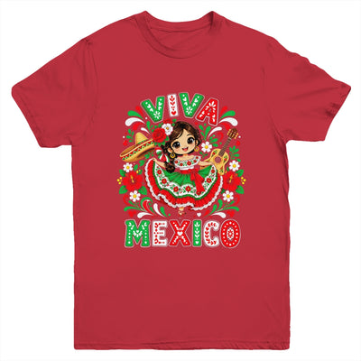 Viva Mexico Mexican Girl Flag Independence Day Kids Youth Shirt | siriusteestore