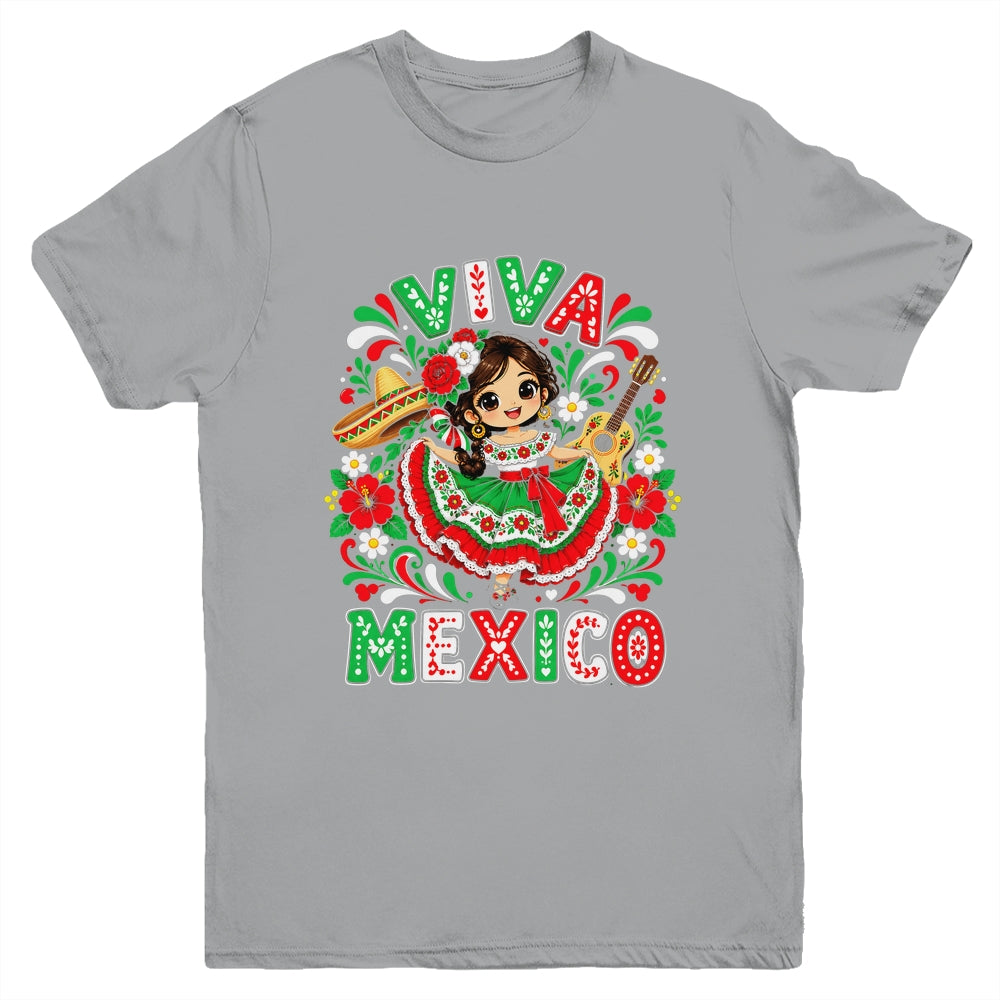 Viva Mexico Mexican Girl Flag Independence Day Kids Youth Shirt | siriusteestore