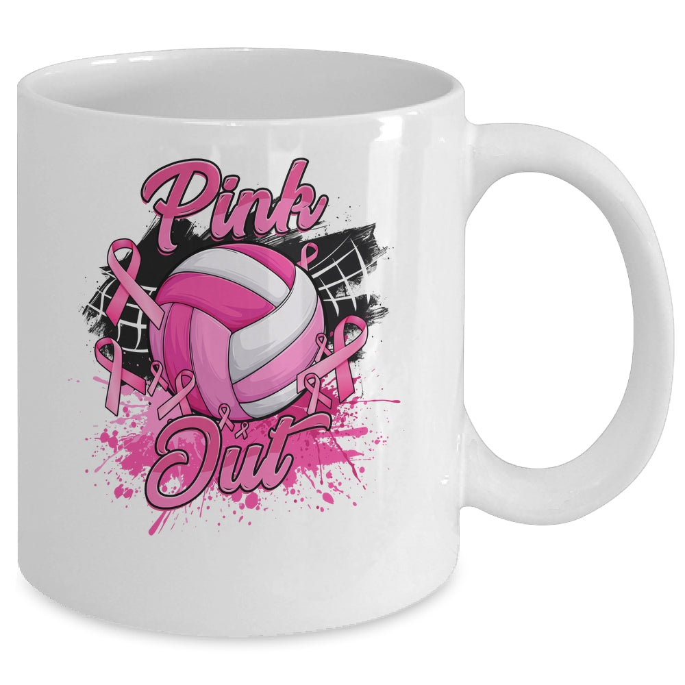 Volleyball Pink Out Breast Cancer Awareness Month Women Mug | siriusteestore