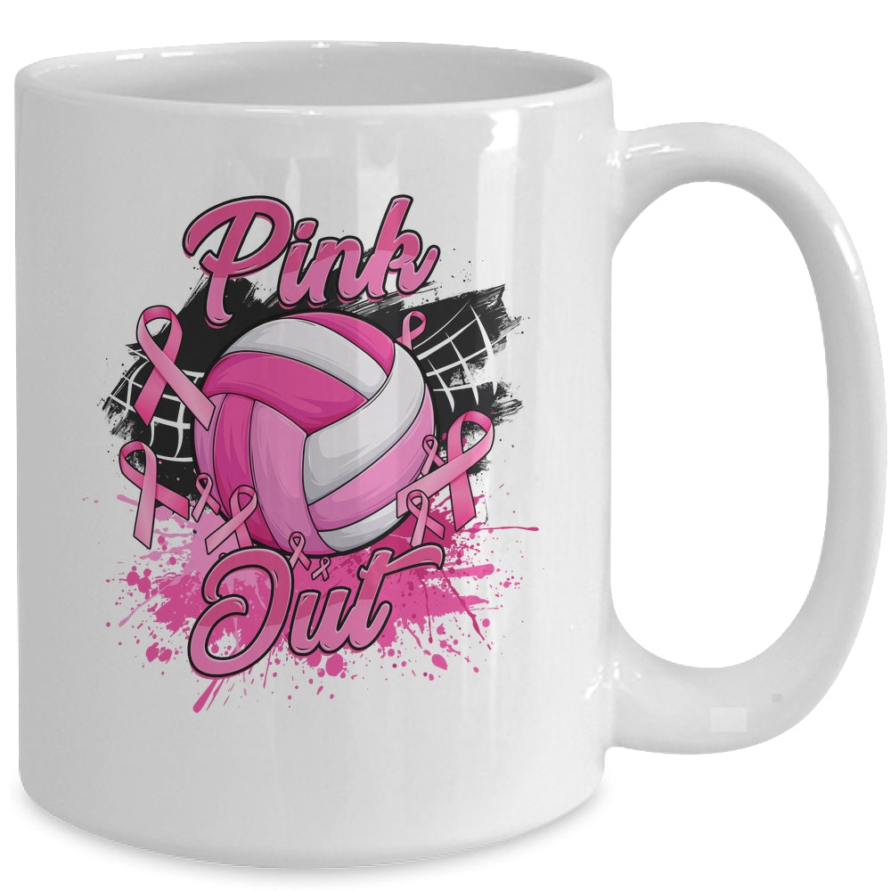 Volleyball Pink Out Breast Cancer Awareness Month Women Mug | siriusteestore
