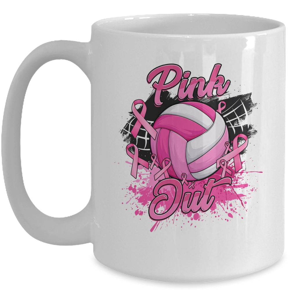 Volleyball Pink Out Breast Cancer Awareness Month Women Mug | siriusteestore