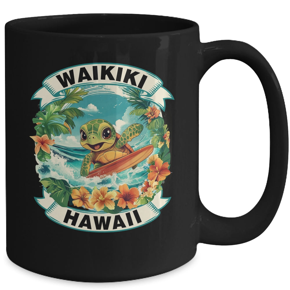 Waikiki Hawaii Cute Sea Turtle Surfing Summer Vacation Mug | siriusteestore