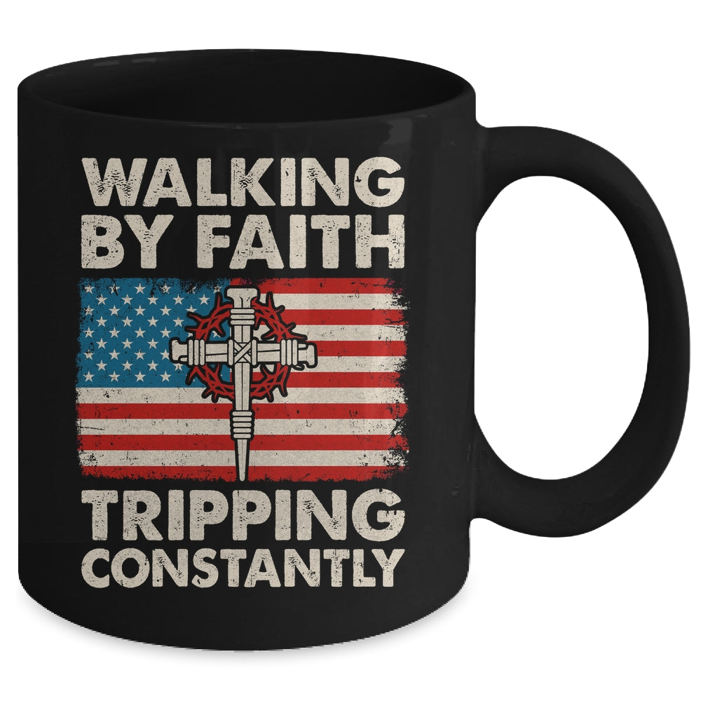 Walking By Faith Tripping Constantly Christian Bible US Flag Mug | siriusteestore