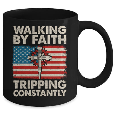 Walking By Faith Tripping Constantly Christian Bible US Flag Mug | siriusteestore