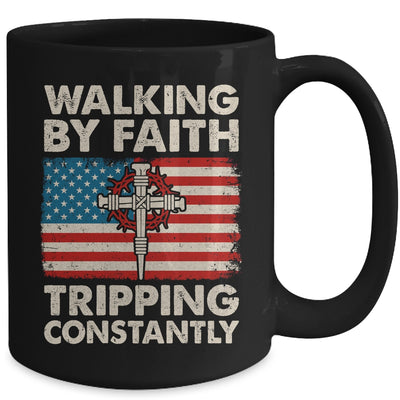 Walking By Faith Tripping Constantly Christian Bible US Flag Mug | siriusteestore