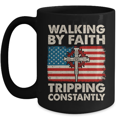 Walking By Faith Tripping Constantly Christian Bible US Flag Mug | siriusteestore