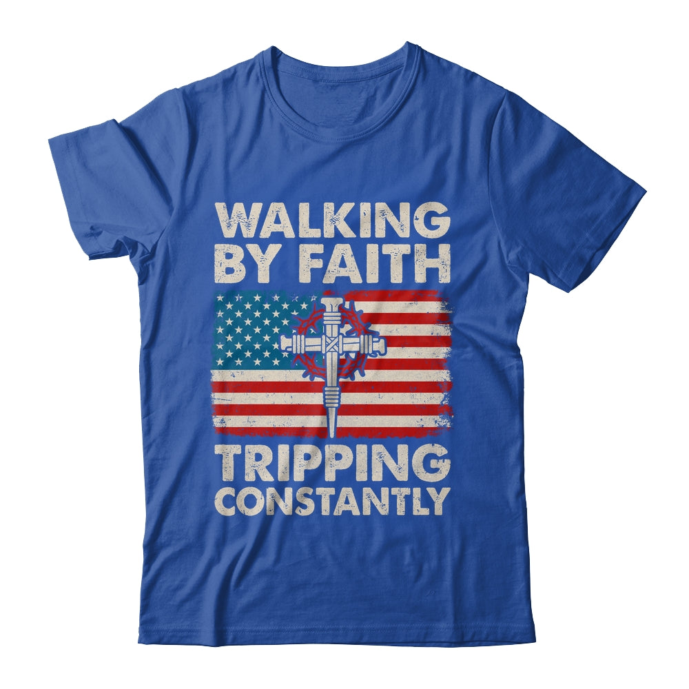 Walking By Faith Tripping Constantly Christian Bible US Flag Shirt & Hoodie | siriusteestore