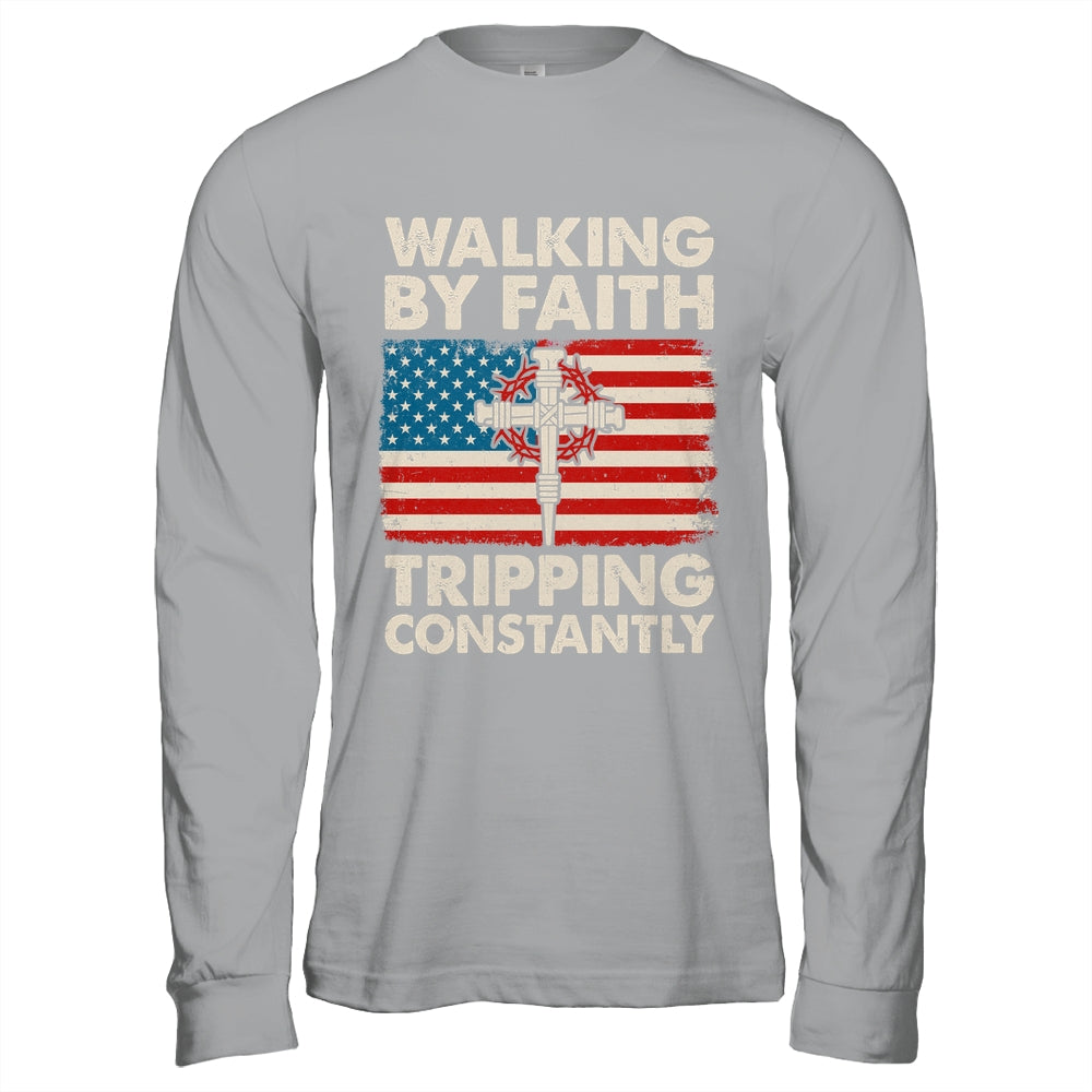 Walking By Faith Tripping Constantly Christian Bible US Flag Shirt & Hoodie | siriusteestore