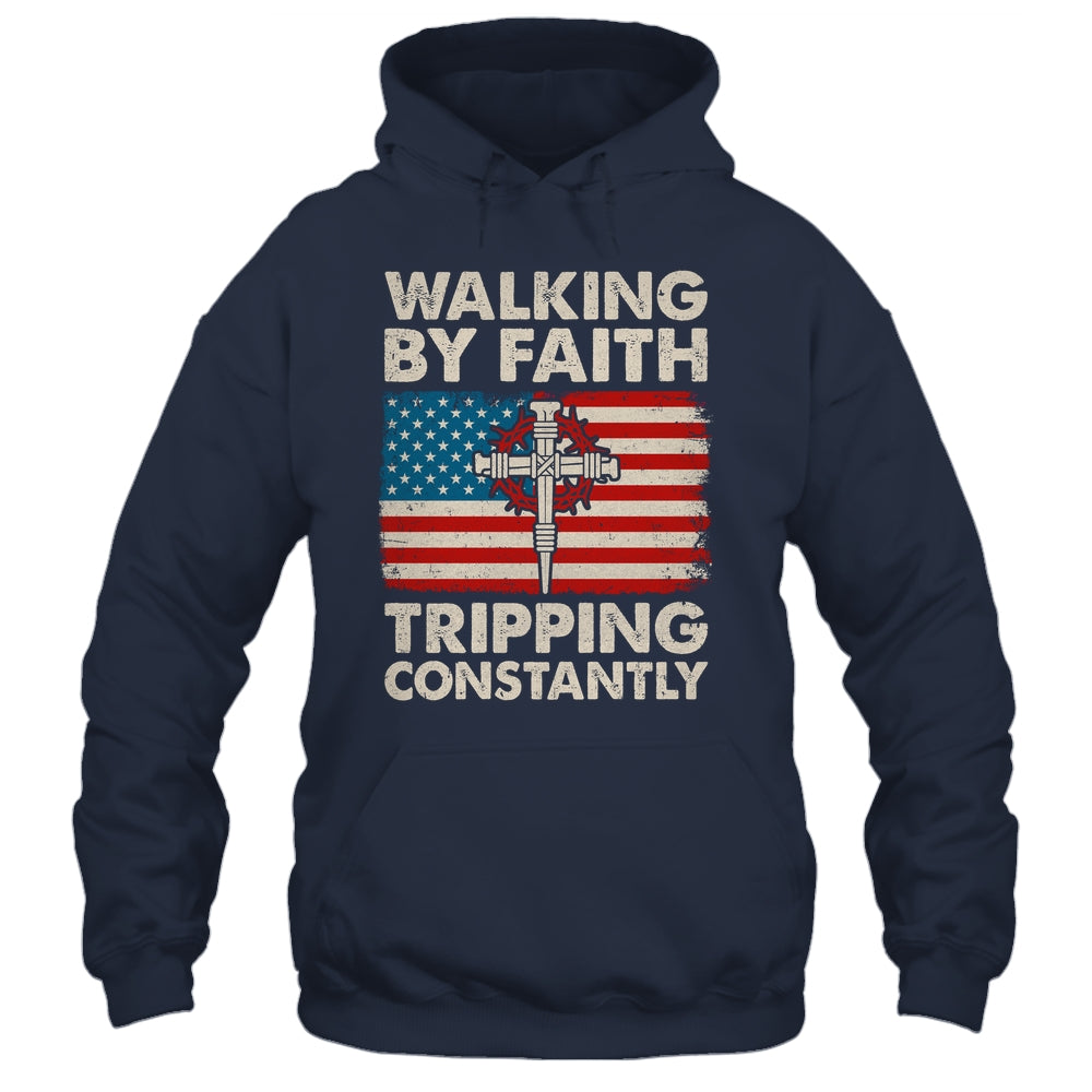 Walking By Faith Tripping Constantly Christian Bible US Flag Shirt & Hoodie | siriusteestore