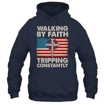 Walking By Faith Tripping Constantly Christian Bible US Flag Shirt & Hoodie | siriusteestore