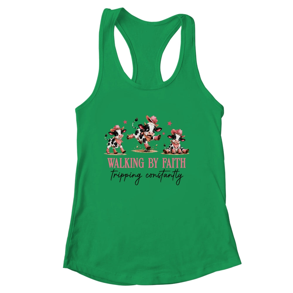 Walking By Faith Tripping Constantly Cowgirl Cows Christian Shirt & Tank Top | siriusteestore