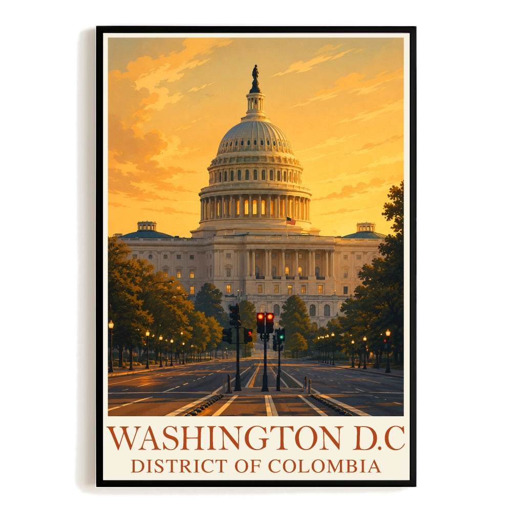 Washington D.C. Vintage Travel Poster Usa Capitol Building Sunset Souvenir Wall Art Landscape Print Painting Ideal For Home Living Room Office Bedroom Decor Unframed | siriusteestore